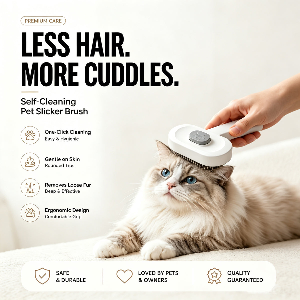 Pet Slicker Brush For Cats & Dogs, Self-Cleaning Grooming Brush With One-Click Hair Removal, Gentle Deshedding Tool For Long & Short Hair, Skin-Friendly Pet Grooming Comb - FurEase