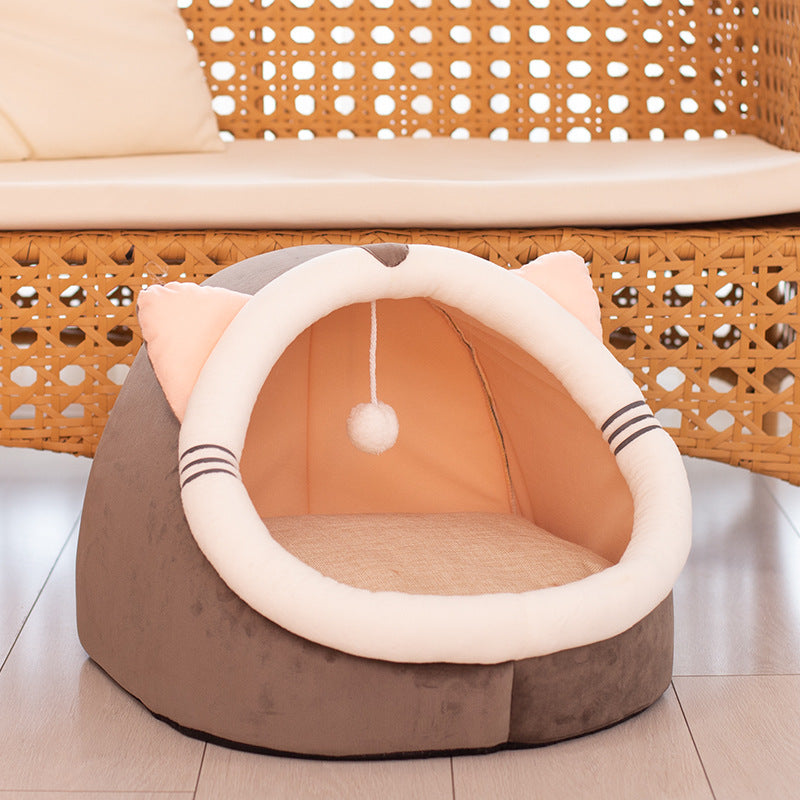 Cozy Winter Velvet Cat House – Warm Enclosed Sleeping Cave Bed for Indoor Cats & Small Dogs - FurEase