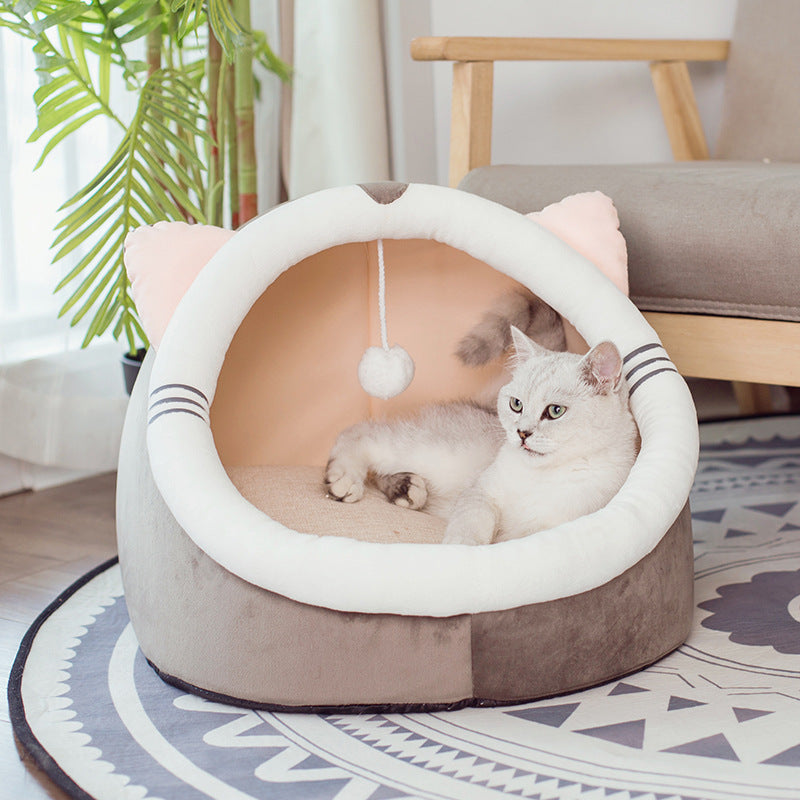Cozy Winter Velvet Cat House – Warm Enclosed Sleeping Cave Bed for Indoor Cats & Small Dogs - FurEase