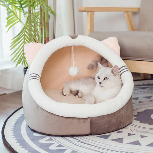 Cozy Winter Velvet Cat House – Warm Enclosed Sleeping Cave Bed for Indoor Cats & Small Dogs - FurEase
