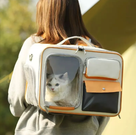 Pet Adventure Carrier - Breathable Travel Backpack with Transparent Window & Storage Pockets
