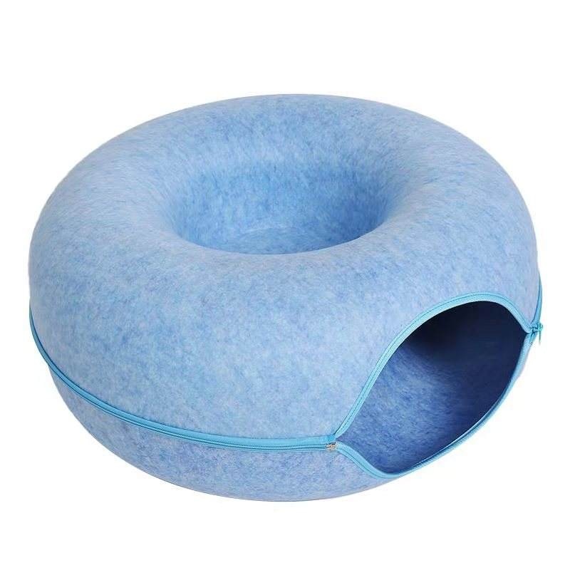 2 in 1 Foldable Cat Tunnel Bed Donut Plush Round Indoor Cat Nest Play Cave Cushion Warm Winter Pet Bed