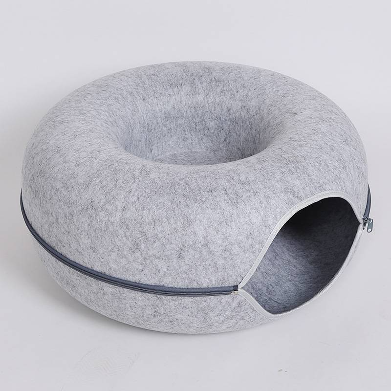 2 in 1 Foldable Cat Tunnel Bed Donut Plush Round Indoor Cat Nest Play Cave Cushion Warm Winter Pet Bed