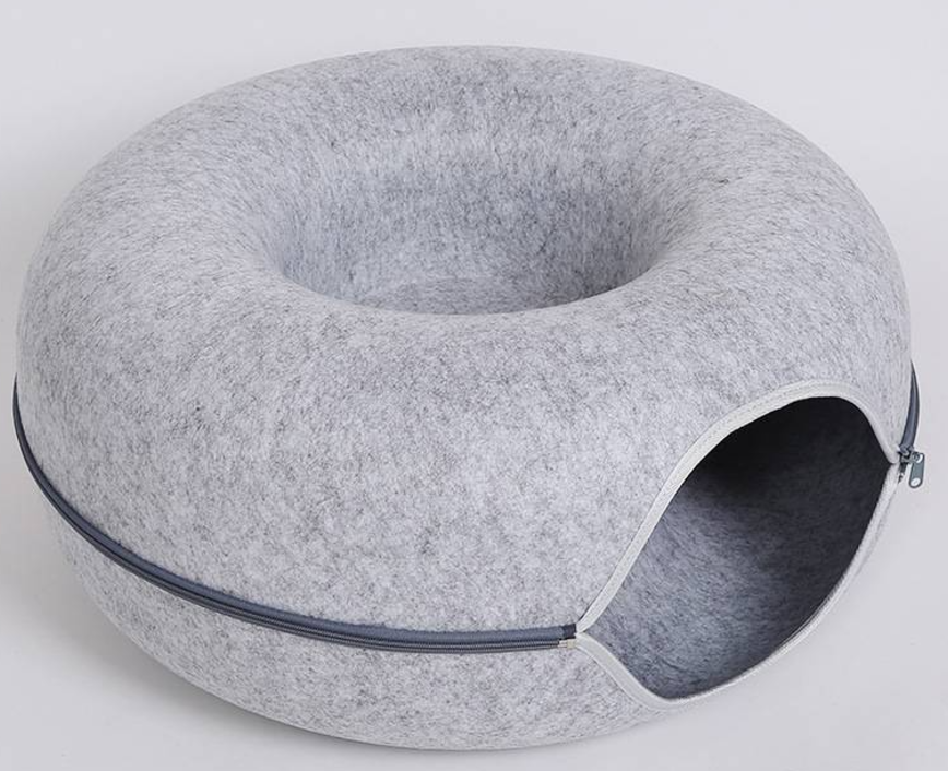 2 in 1 Foldable Cat Tunnel Bed Donut Plush Round Indoor Cat Nest Play Cave Cushion Warm Winter Pet Bed