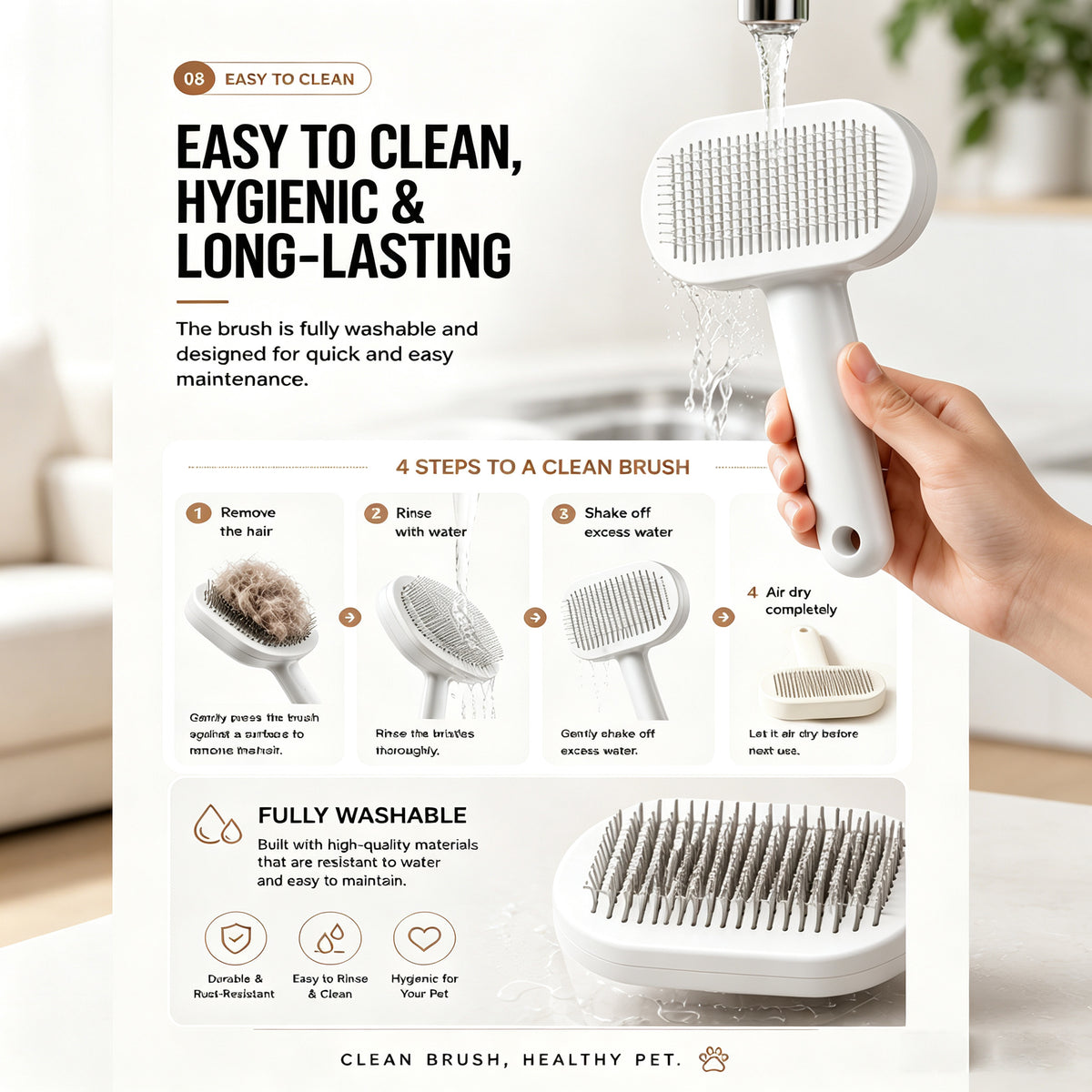 Pet Slicker Brush For Cats & Dogs, Self-Cleaning Grooming Brush With One-Click Hair Removal, Gentle Deshedding Tool For Long & Short Hair, Skin-Friendly Pet Grooming Comb - FurEase