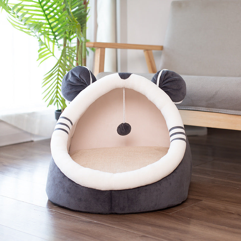 Cozy Winter Velvet Cat House – Warm Enclosed Sleeping Cave Bed for Indoor Cats & Small Dogs - FurEase