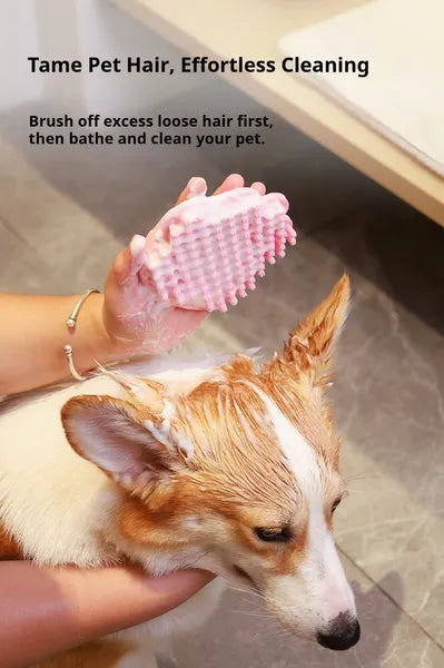 Dog Bath Brush,Pet Bath Comb Brush Soothing Massage Rubber Comb,Pet Bathing Brush - FurEase