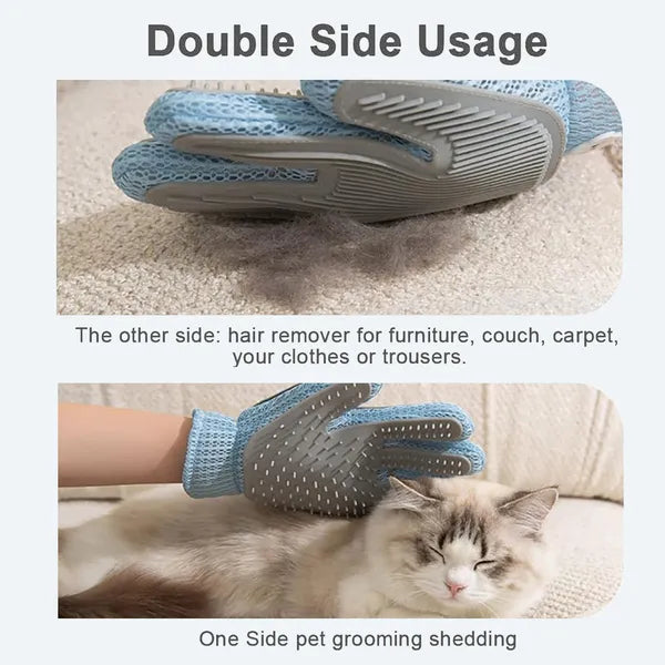 2-in-1 Pet Grooming Glove - Double-Sided Deshedding & Massage Brush For Cats Or Dogs, Removes Loose Hair From Fur & Furniture, Ultra-Soft Easy-Clean Mitt-single Glove - FurEase