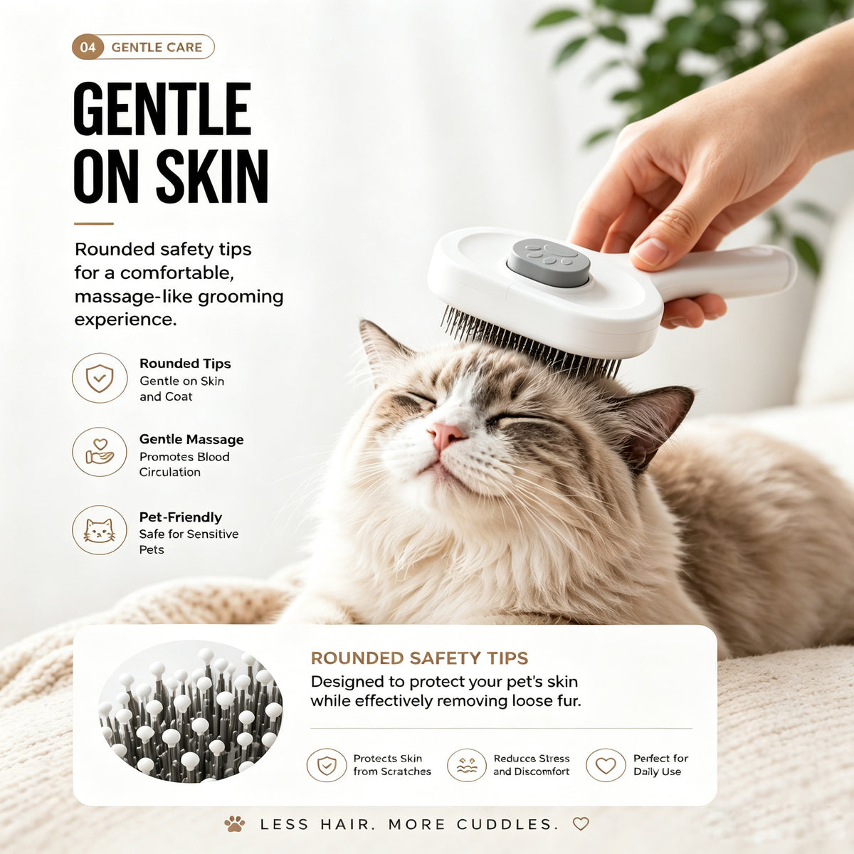 Pet Slicker Brush For Cats & Dogs, Self-Cleaning Grooming Brush With One-Click Hair Removal, Gentle Deshedding Tool For Long & Short Hair, Skin-Friendly Pet Grooming Comb - FurEase