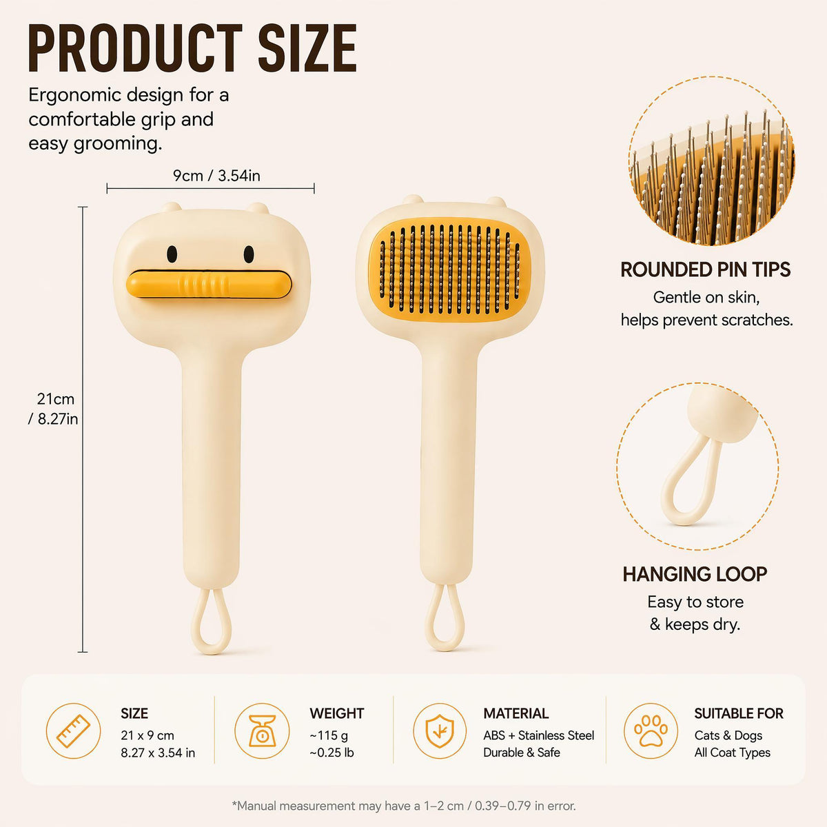 Cute Cartoon Bear Self-Cleaning Pet Brush Universal Deshedding Comb For Cats And Dogs Removes Loose Fur & Detangles Comfortable Non-Slip Handle Pet Grooming Tool - FurEase