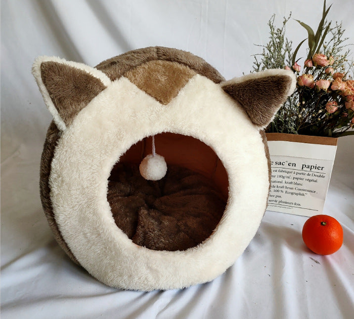Cozy Winter Velvet Cat House – Warm Enclosed Sleeping Cave Bed for Indoor Cats & Small Dogs - FurEase
