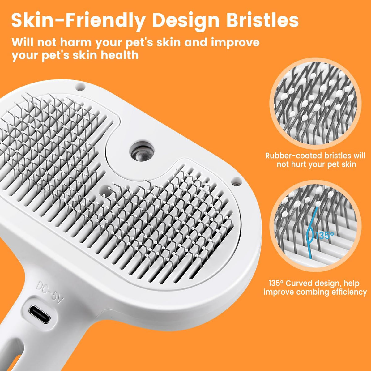 3 In 1 Cat Steam Brush, Pet Steam Brush For Cat Dog Long Short Haired, Pet Spray Hair Removal Comb For Small Animals Shedding & Grooming, Water Mist Spray Brushes With Release Button - FurEase
