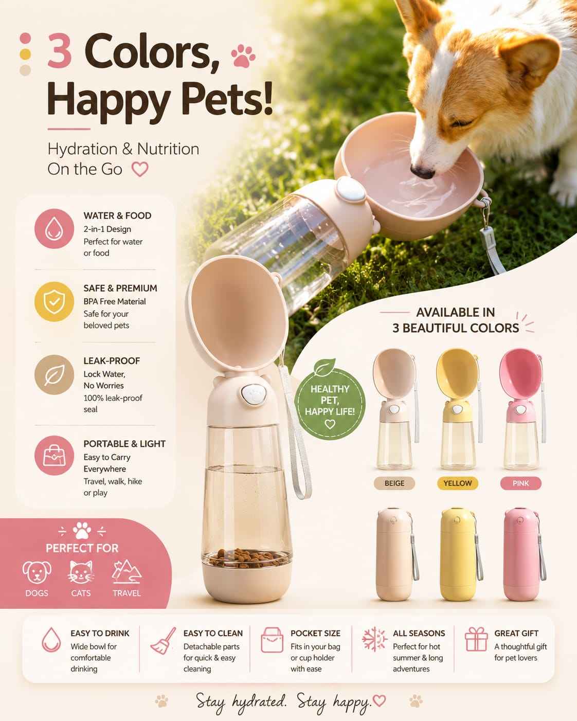 FurEase™ 2-in-1 Portable Dog Water Bottle & Food Feeder: The Ultimate Hydration & Nutrition Solution for Dogs