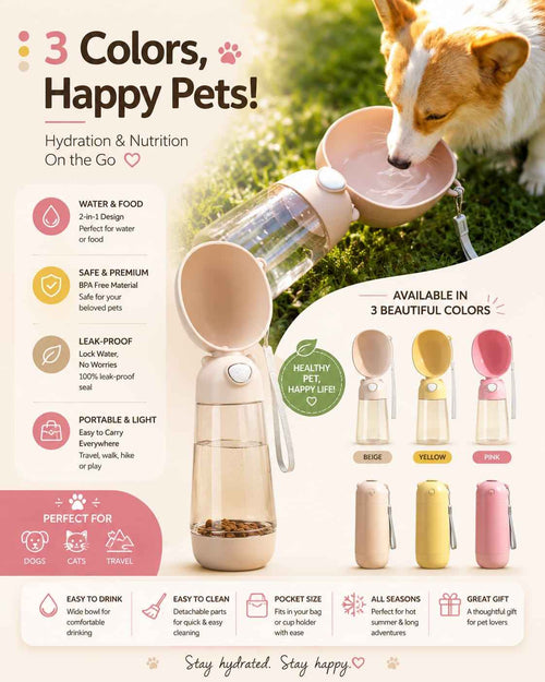 FurEase™ 2-in-1 Portable Dog Water Bottle & Food Feeder: The Ultimate Hydration & Nutrition Solution for Dogs