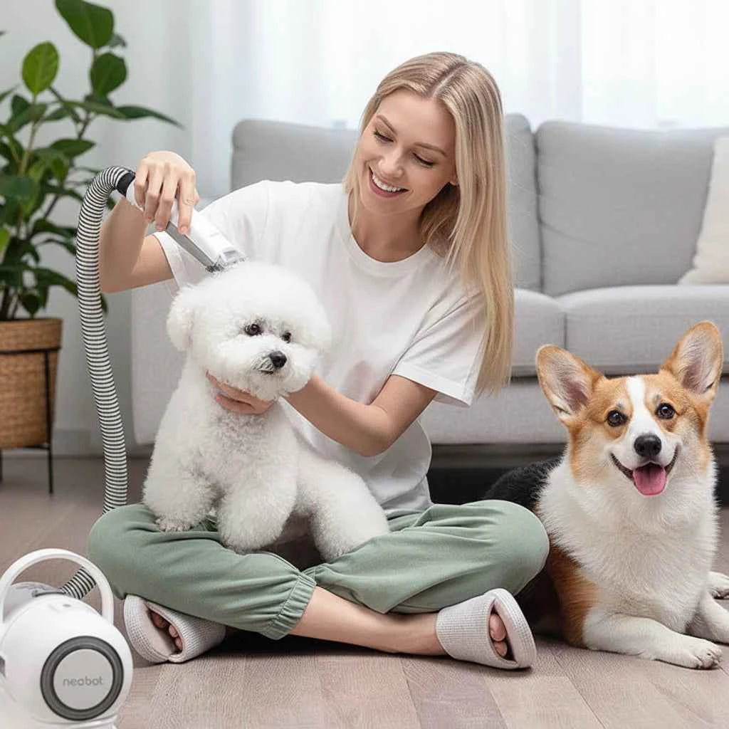Quiet Pet Grooming Vacuum Kit Low Noise Dog Hair Clipper Suction Deshedding Brush Set for Shedding Cats & Dogs