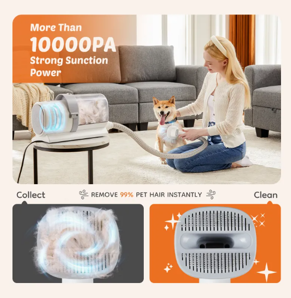 Dog Hair Clipper with Vacuum, Low Noise Pet Grooming Vacuum, Shedding Brush Suction Kit