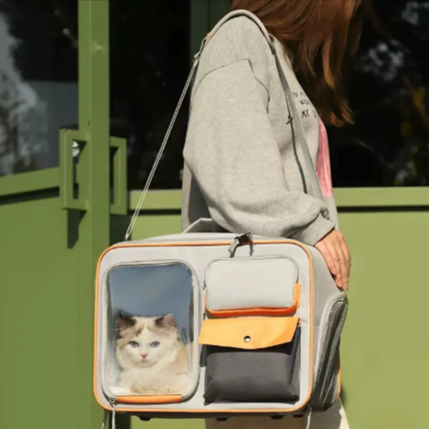 Pet Adventure Carrier - Breathable Travel Backpack with Transparent Window & Storage Pockets