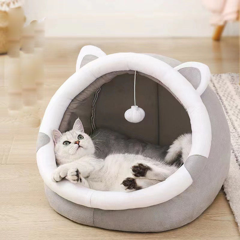 Cozy Winter Velvet Cat House – Warm Enclosed Sleeping Cave Bed for Indoor Cats & Small Dogs - FurEase