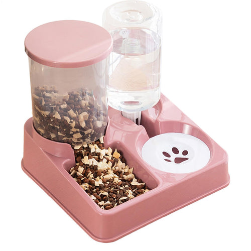 non electric dual pet feeding station with clear food container and automatic water dispenser bottle