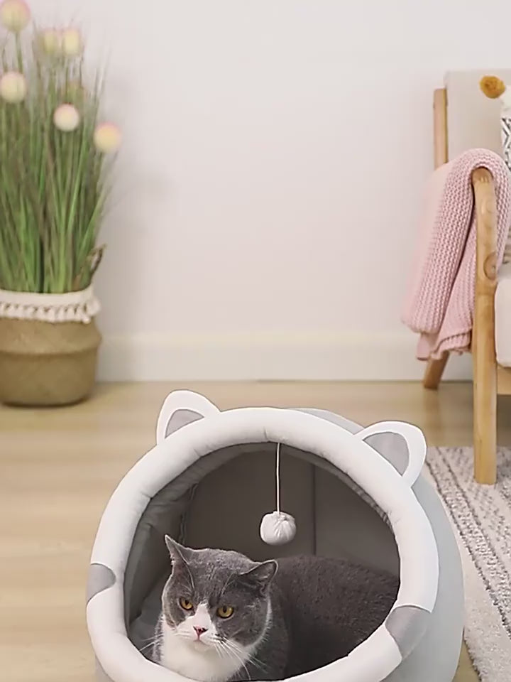 Cozy Winter Velvet Cat House – Warm Enclosed Sleeping Cave Bed for Indoor Cats & Small Dogs